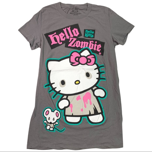 Hello Kitty Sanrio 2010 Zombie Kitty Graphic Tee With Mouse Friend Womenâs Small - Picture 9 of 9